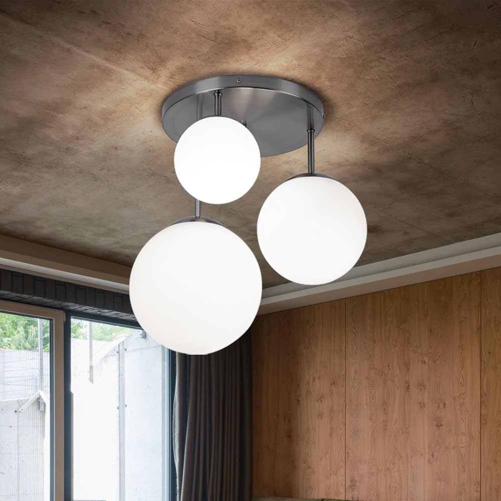 Holz Glas Decken Leuchte 5-flammig Flur Schlaf Wohn Zimmer Kugel Lampe modern