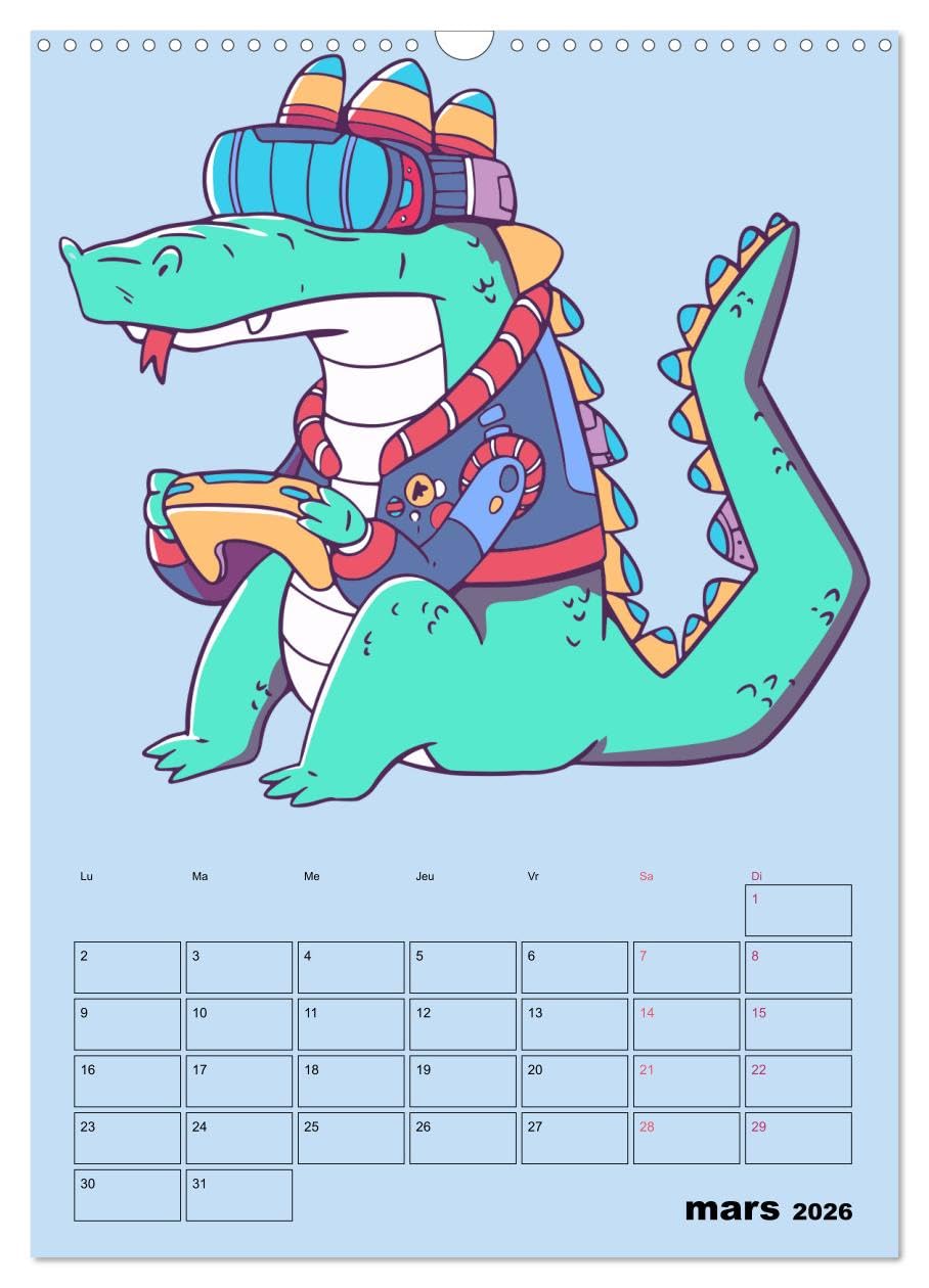 Calendrier 2026 · Animaux Gamers Amusants