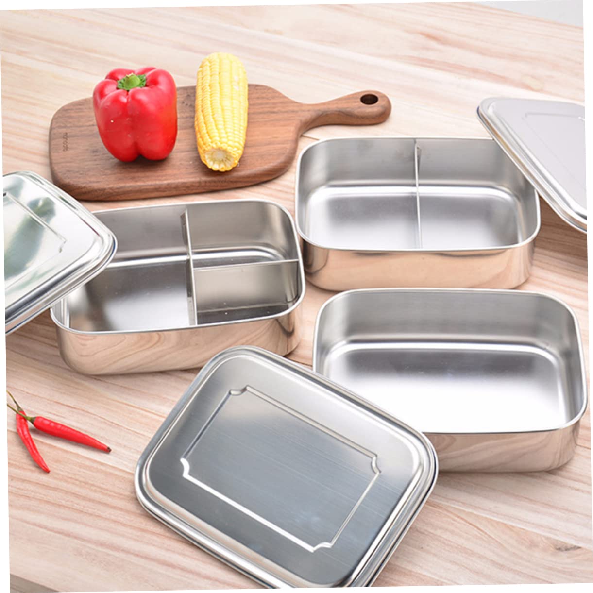 BESTYASH Lunch Box in Acciaio Inox a 3 Scomparti per Picnic e Snack | Argento, Facile da Pulire e Lavabile in Lavastoviglie, per Frutta e Merenda