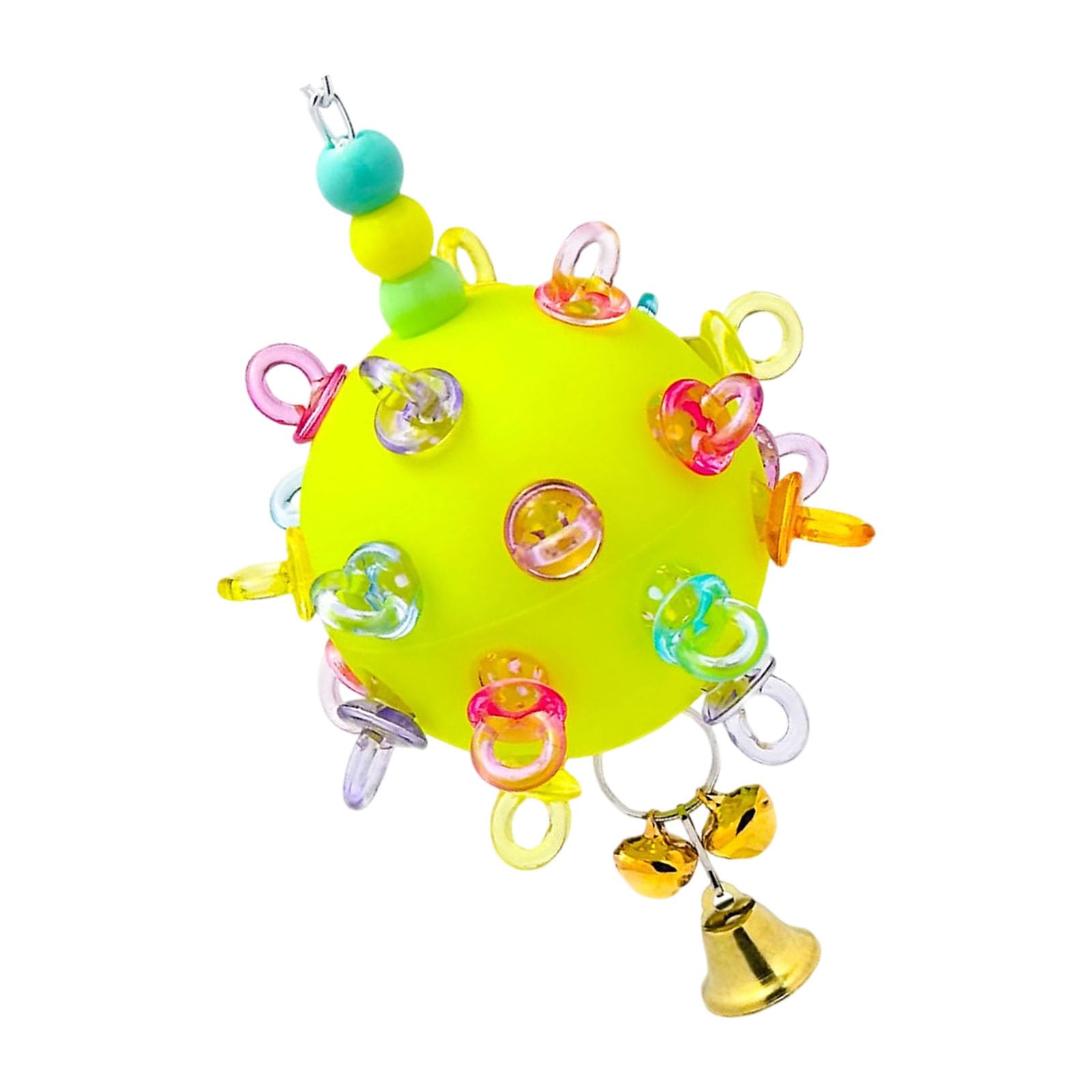 NEWFT Colorful Hanging Bird Toy Chewable Rubber Ball Parrots Chewing Toy For Parrots Cage Enrichment and Entertainment