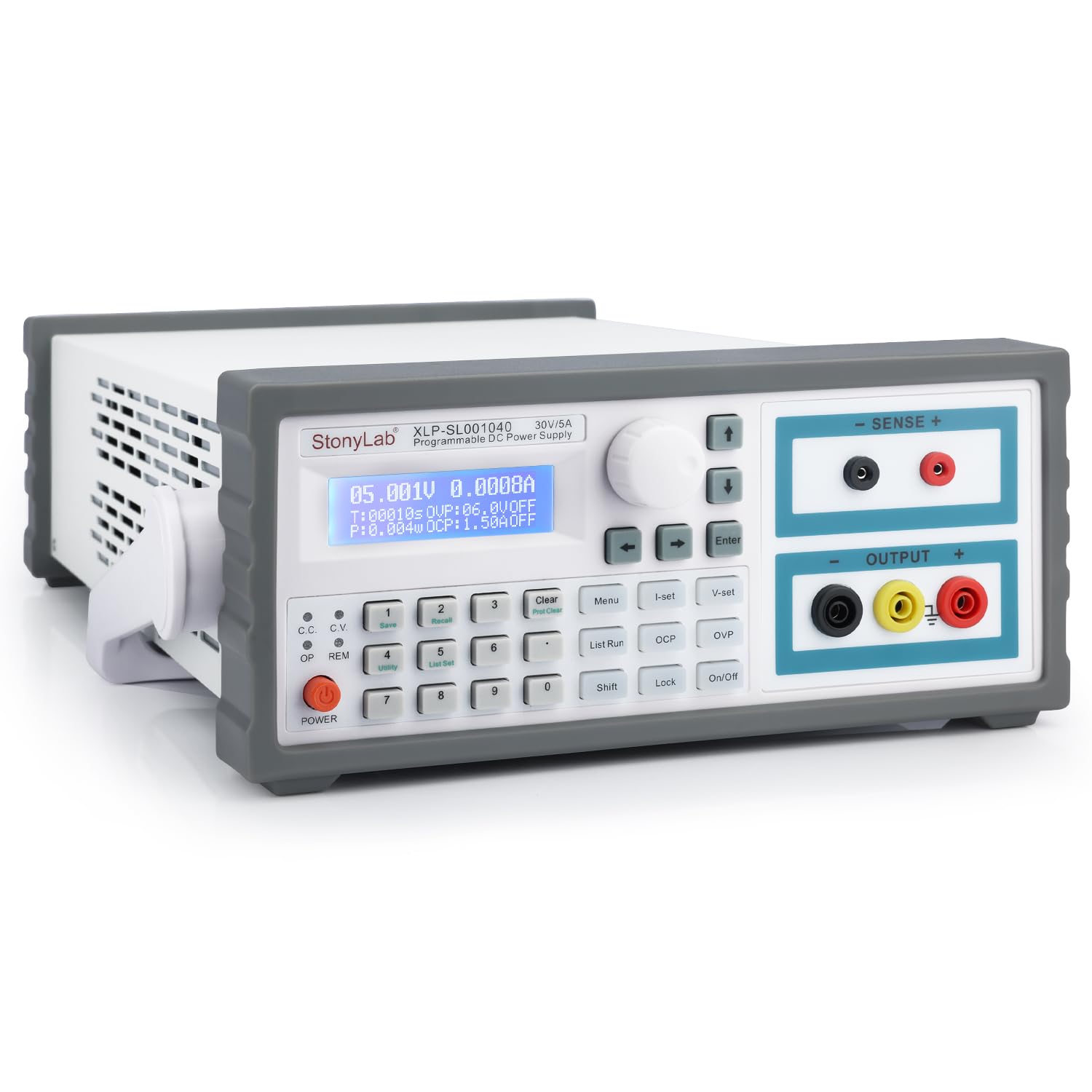 stonylab Alimentation DC, 0-30V 0-5A, Affichage à Écran Bleu à Résolution 0,1 mA, Alimentation DC Programmable de Précision pour les Tests Électroniques et la Recherche en Laboratoire