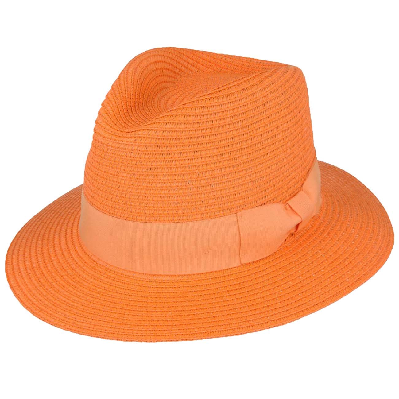 Maz Orange Paper Straw Crushable Packable Summer Beach Fedora Panama Hat with Adjustable Sweatband (Large(59cm))