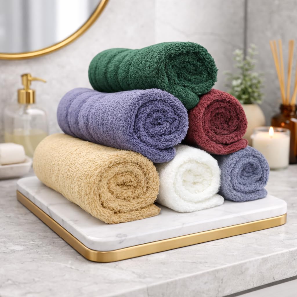 Premium 100% Cotton Face Towels, Pack of 6, Soft and Absorbent, 33 x 33 cm, 500 GSM, Small Size Cotton Towel Set for Home, Bathroom, Gym and Travel (6, Multicolor)-image-39