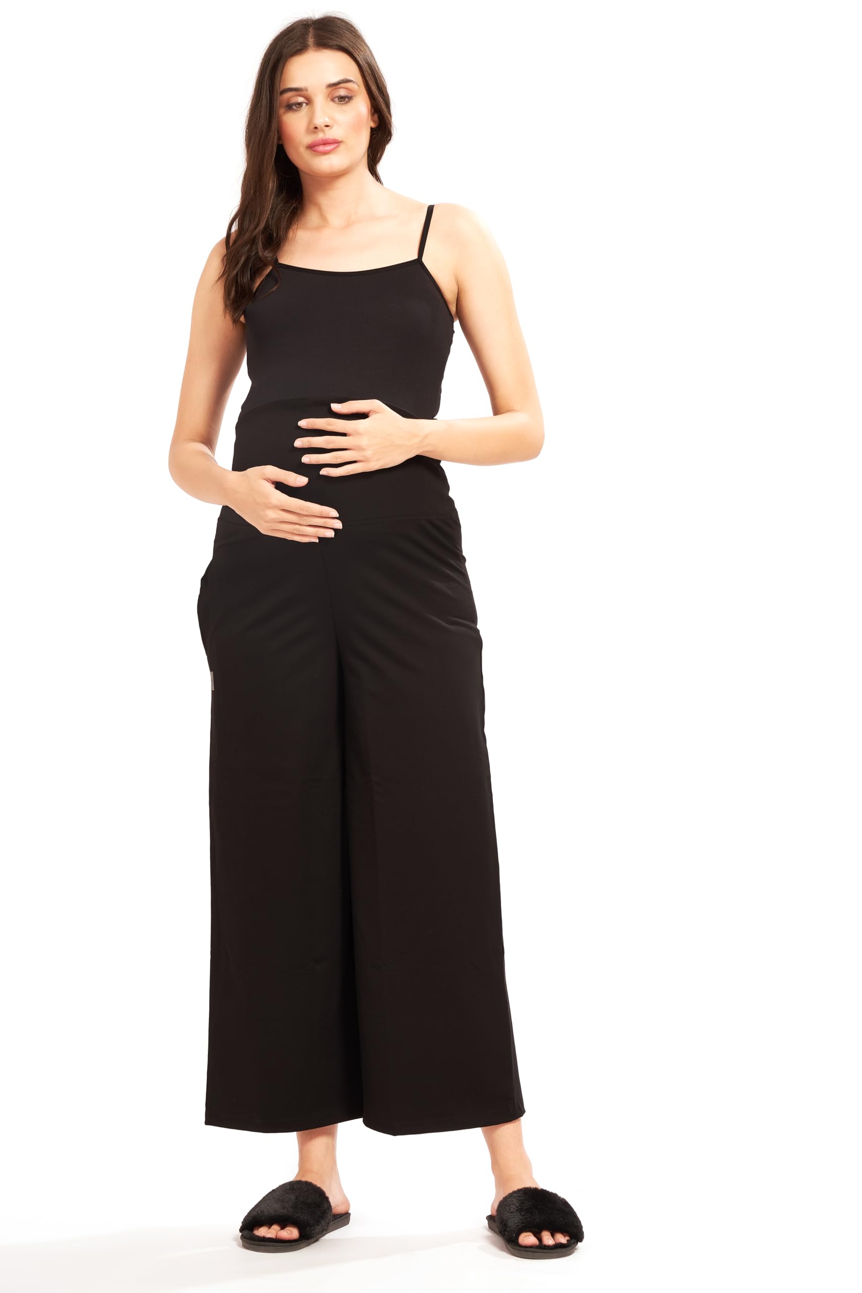 Women's Cotton Lycra Stretchable Relaxed Fit Maternity Pants | Maternity Yoga Pants | Maternity Trousers Black X-Large 5556