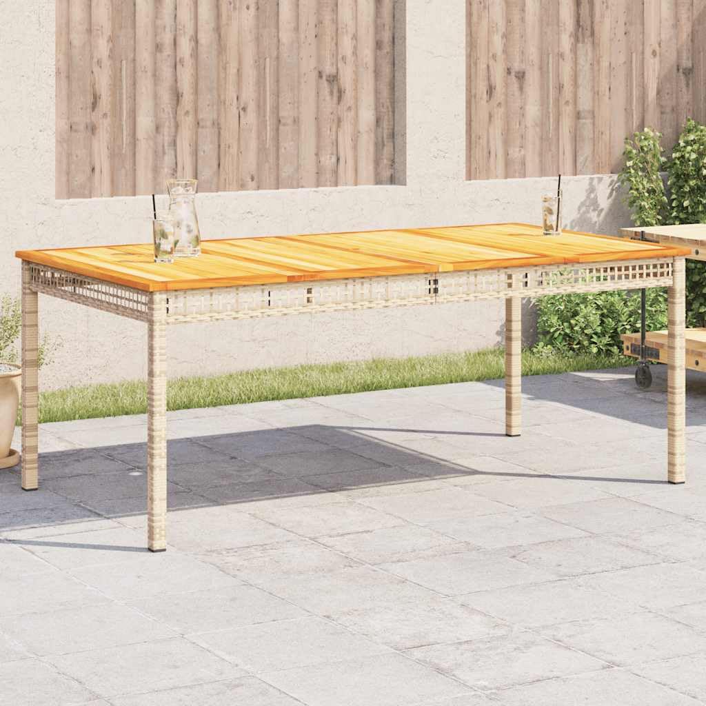 SXZenSpace Garden Table 180x90x75 cm Beige Poly Rattan Acacia Wood Outdoor Coffee Weather-Resistant Patio Bistro Dining for Balcony Terrace