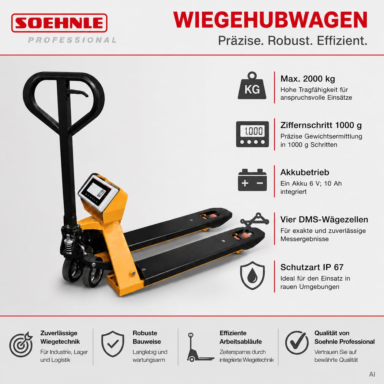 SOEHNLE Professional Wiegehubwagen 9761 | inklusive Akku | Max. 2000kg