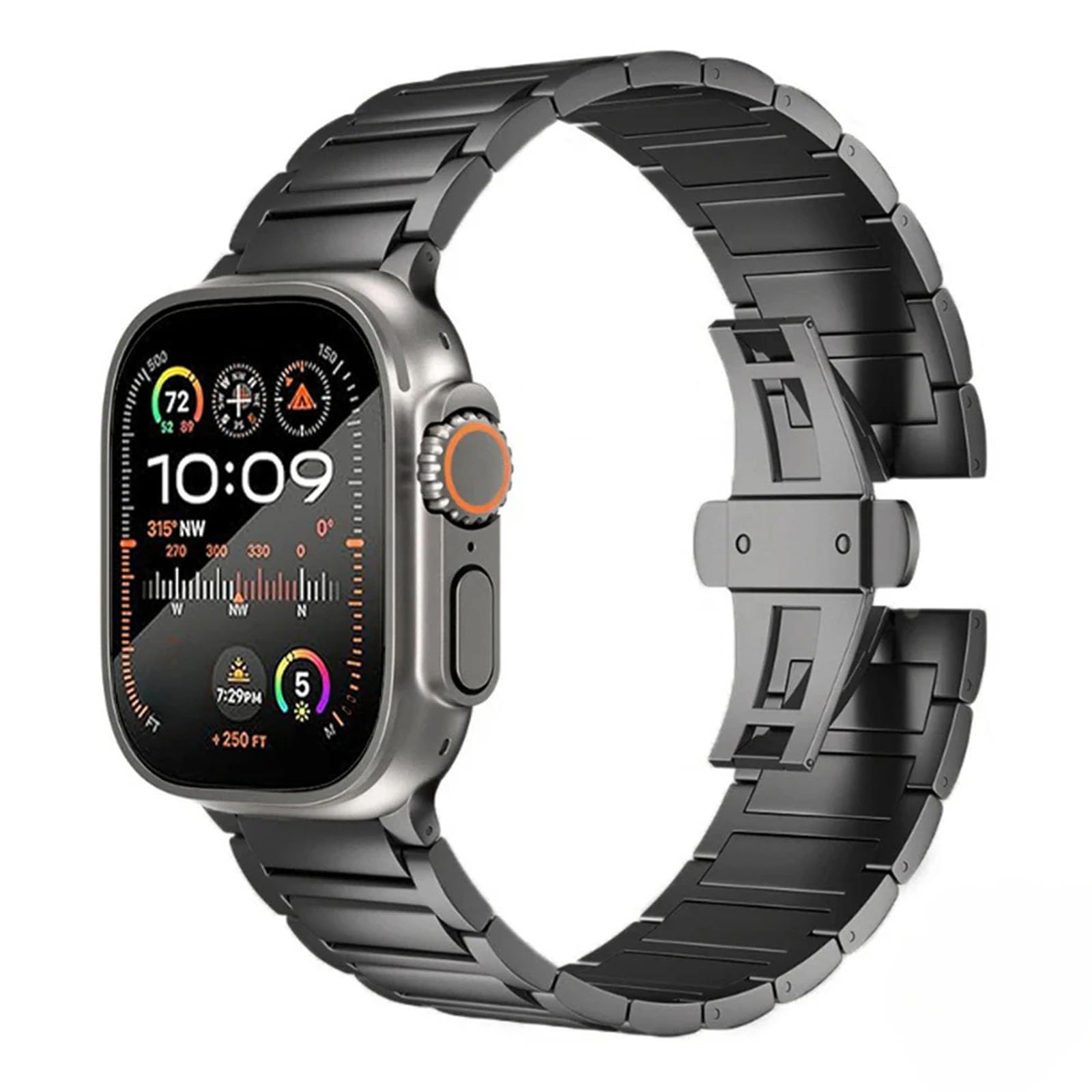 Pasek do zegarka Apple Watch 49 mm, 45 mm, 44 mm, 42 mm, 41 mm, 40 mm, 38 mm, ulepszona klamra motylkowa, tytanowy metalowy pasek do iWatch serii 9, 8, 7, 6, 5, 4, 3, 2, 1, SE, Ultra, 2 Ultra