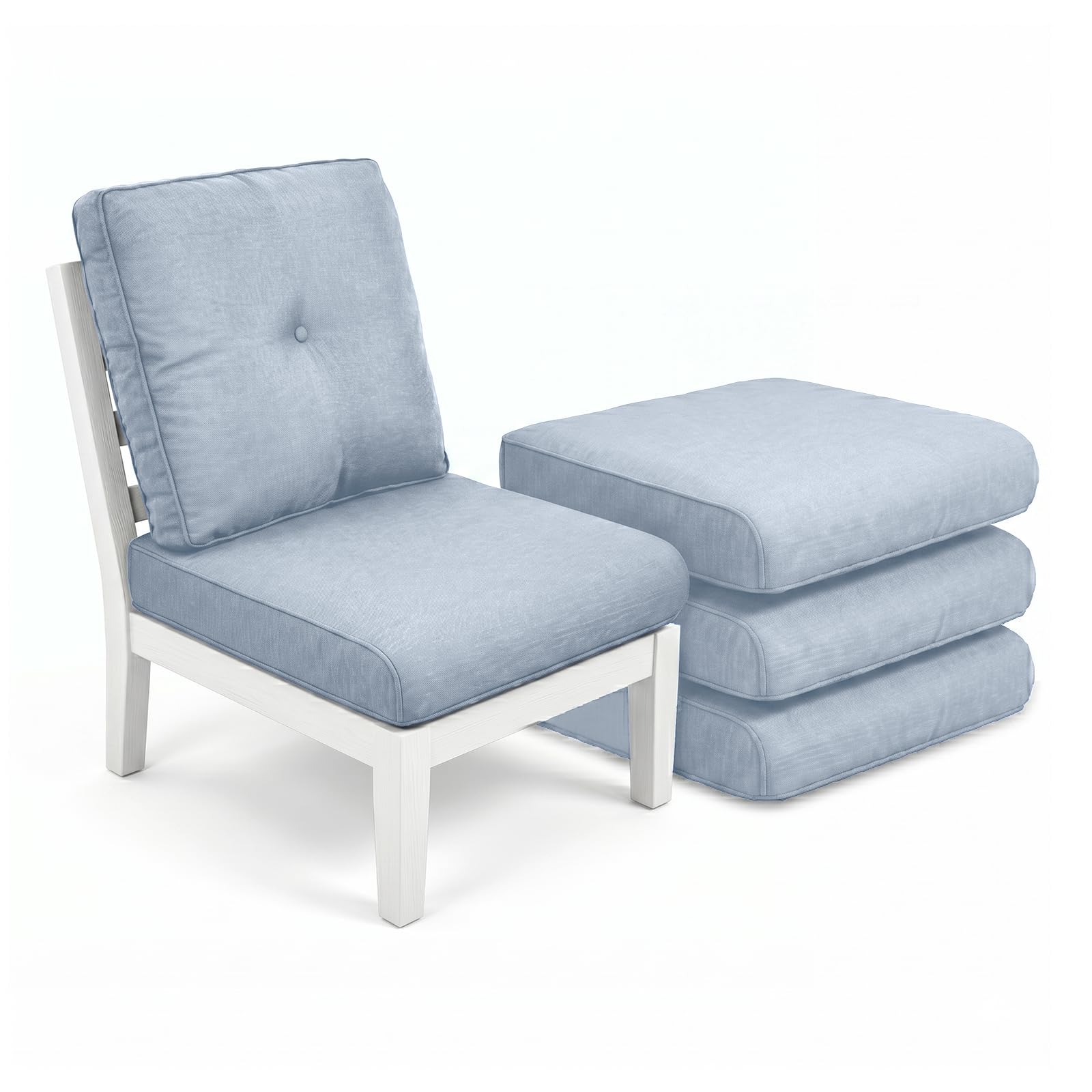 Luxury 4" Thick Outdoor Cushion Set of 4 - 22x24 Patio Furniture Cushions with 28D High-Density Foam, Water-Resistant &amp; Fade-Resistant Fabric, Removable Covers for Patio Furniture Sofa - Baby Blue