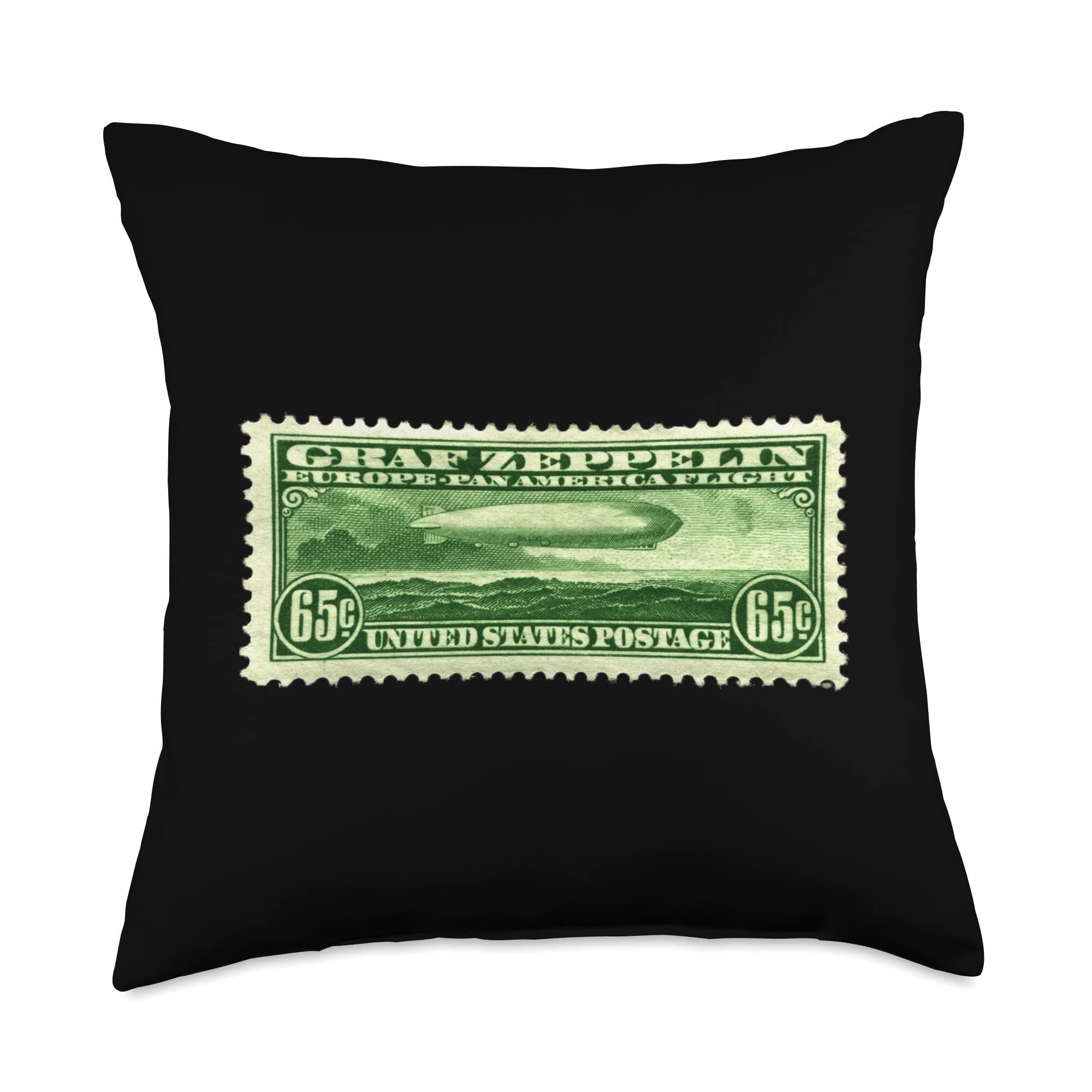 DasDirkDesign US Post Postage Stamp GRAF Zeppelin Europe America Flight Throw Pillow, 18x18, Multicolor