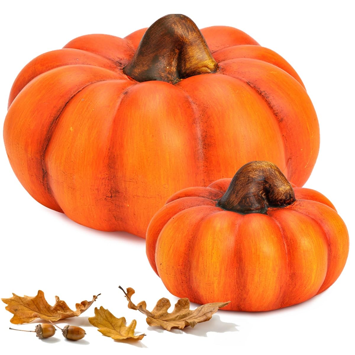 2 Zierkürbisse Aus Keramik - Orange Herbstdeko Für Garten & Wohnung