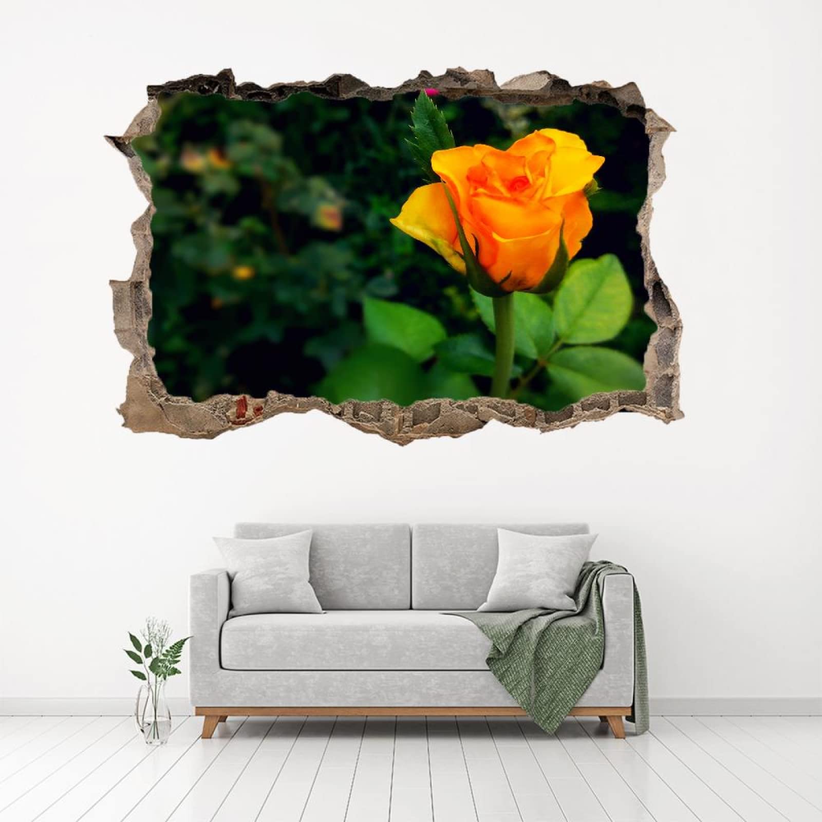 Pegatinas De Decoración De Pared 3D, Flores Calcomanías De Suelo De Vinilo Impermeables Extraíbles Arte, Plantas Calcomanías De Mural De Pared Rotas Para Niños Dormitorio 80x120cm