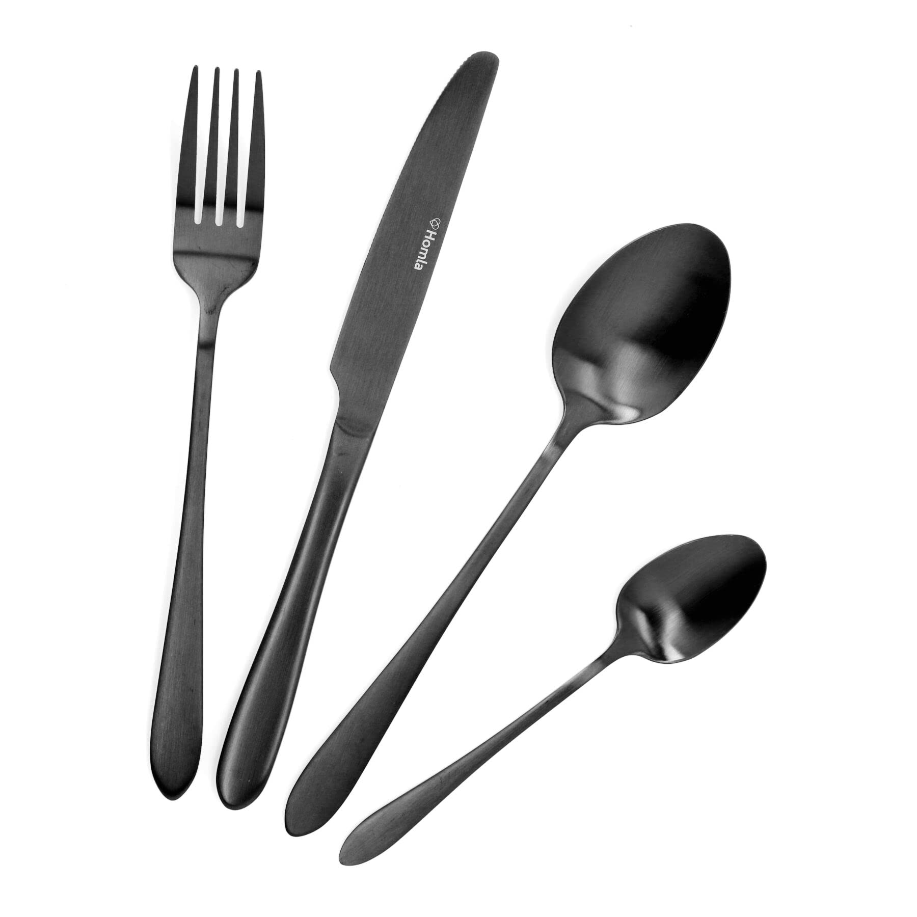 HOMLA Abele Set di Posate da 16 Pezzi - Set di Posate per 4 Persone - Quattro Cucchiai, Quattro Forchette, Quattro Coltelli, Quattro Cucchiai - Acciaio Inox - Nero