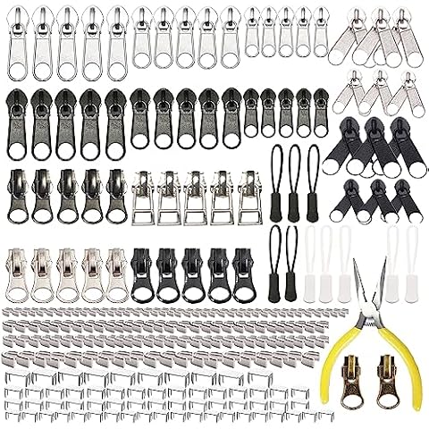 Zippers Repair Kit 255 Pcs Zipper Replacement Kits with Zipper Sliders (#3#5#8, Install Pliers Tool and Zipper Extension Pulls for Fix Jackets Zipper Head Luggage Backpacks Tents Sleeping Bag Cover