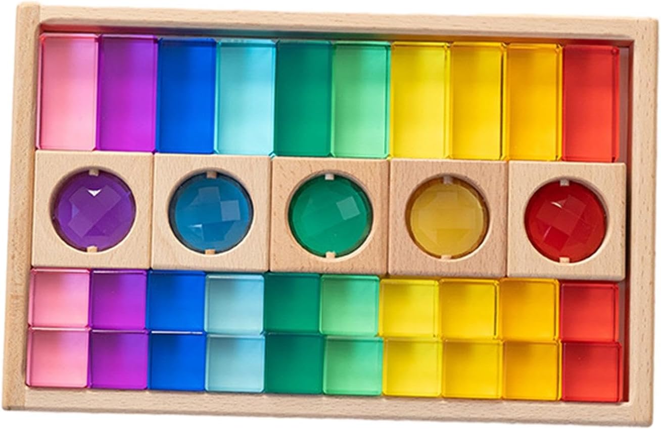 Acrylic Cubes Stacking Game Rainbow Building Blocks Set Learn Color Acrylic Rainbow Building Blocks for Girls Children Boys, 35pcs