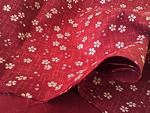 布人倶楽部 シーチング和調 サクラプリント 108cm幅 (2m, エンジ)