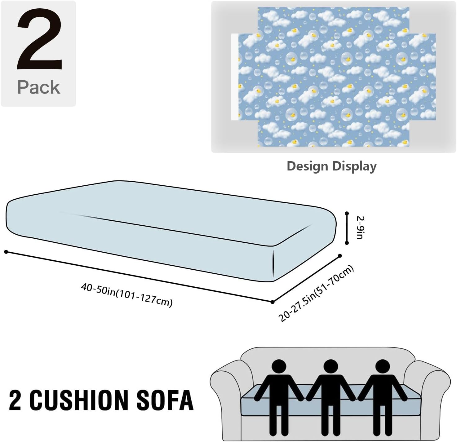 Whimsical Cloud Art Blue Loveseat Covers Couch Covers for 2 Cushion Couch, 2-Piece Stretch Sofa Slipcovers Anti-Slip Washable Furniture Protectors for Dogs Pets