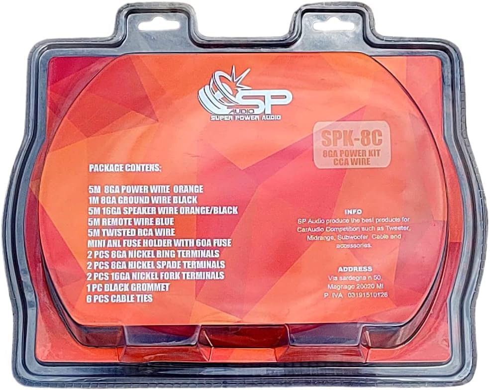 KIT SET PER SP AUDIO SPK-8C 1 kit cavi 8 awg, amplificatori altoparlanti, barca, piscina, hotel, ristorante, pizzeria, pub, bar, 1 kit + 3 sticker omaggio