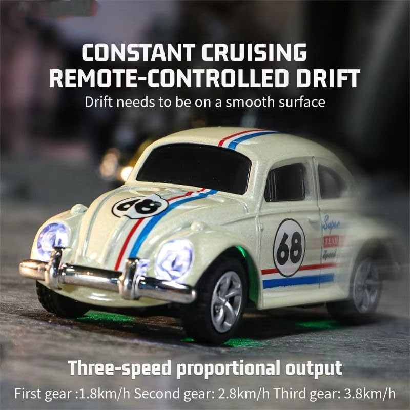 Image of Bestie toys Remote Control Small Car, 1:64 Scale Off-Road RC Car, USB Rechargeable 2.4GHZ Three Speed Indoor Alloy Vehicle for Kids (Bettle Car with App Control)