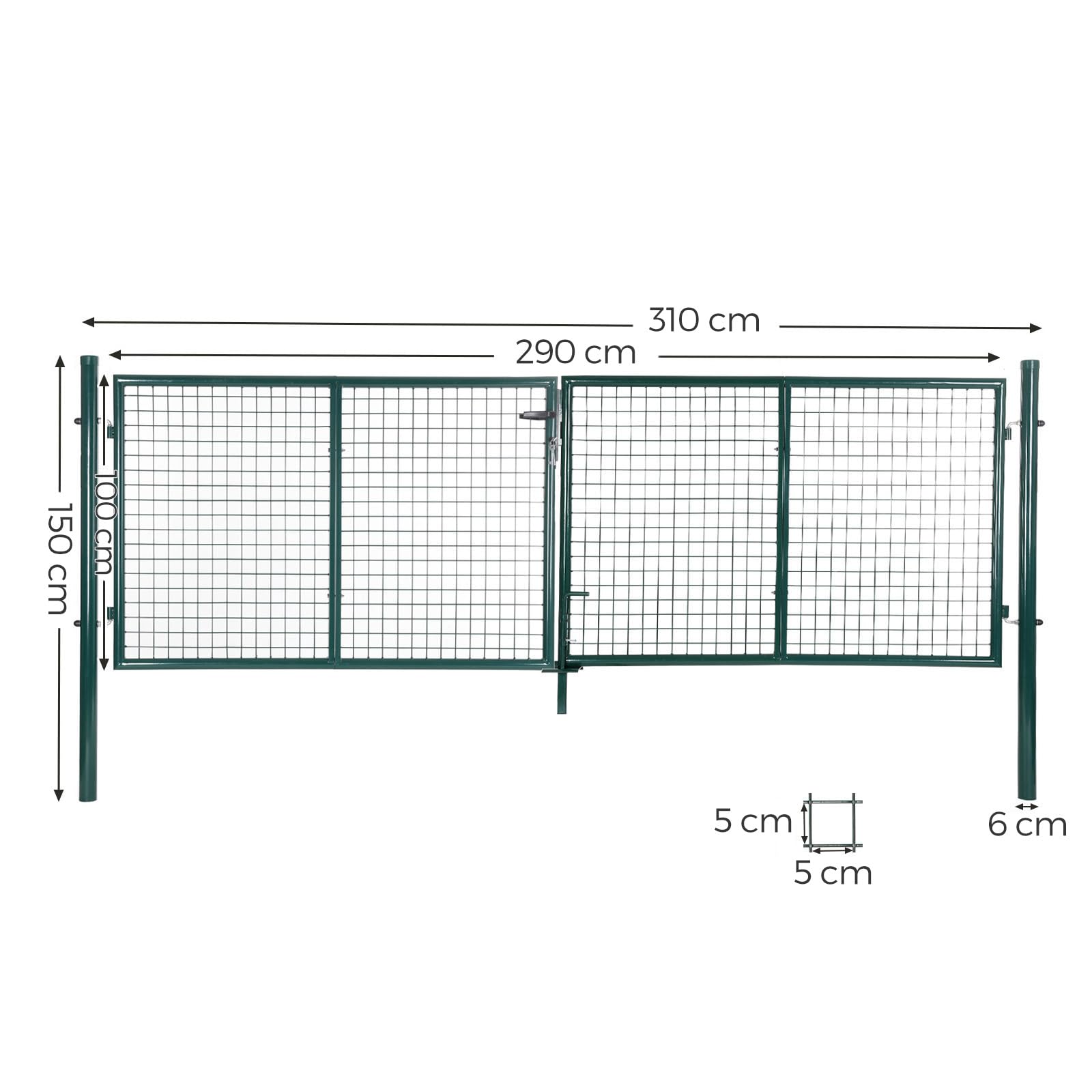 SONGMICS Puerta de Jardín, Puerta de Valla, Puerta de Jardín, con Cerradura y 3 Llaves, 310 x 90 cm (Largo x Alto), Verde GGD300G