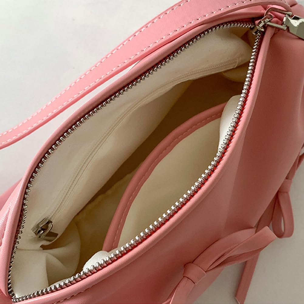 Bolso de mano plisado de moda en color sólido con lazo para mujer, de piel sintética