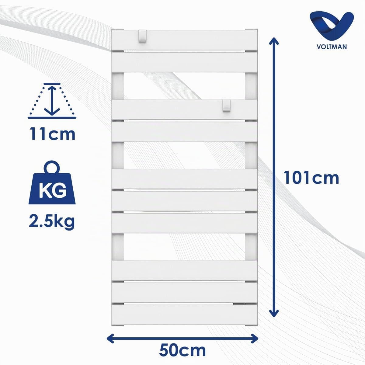 VOLTMAN VOM540024 - Sèche serviettes Sec - Barres Plates - 500 Watts - Programmable - Ecran LCD rétro éclairé