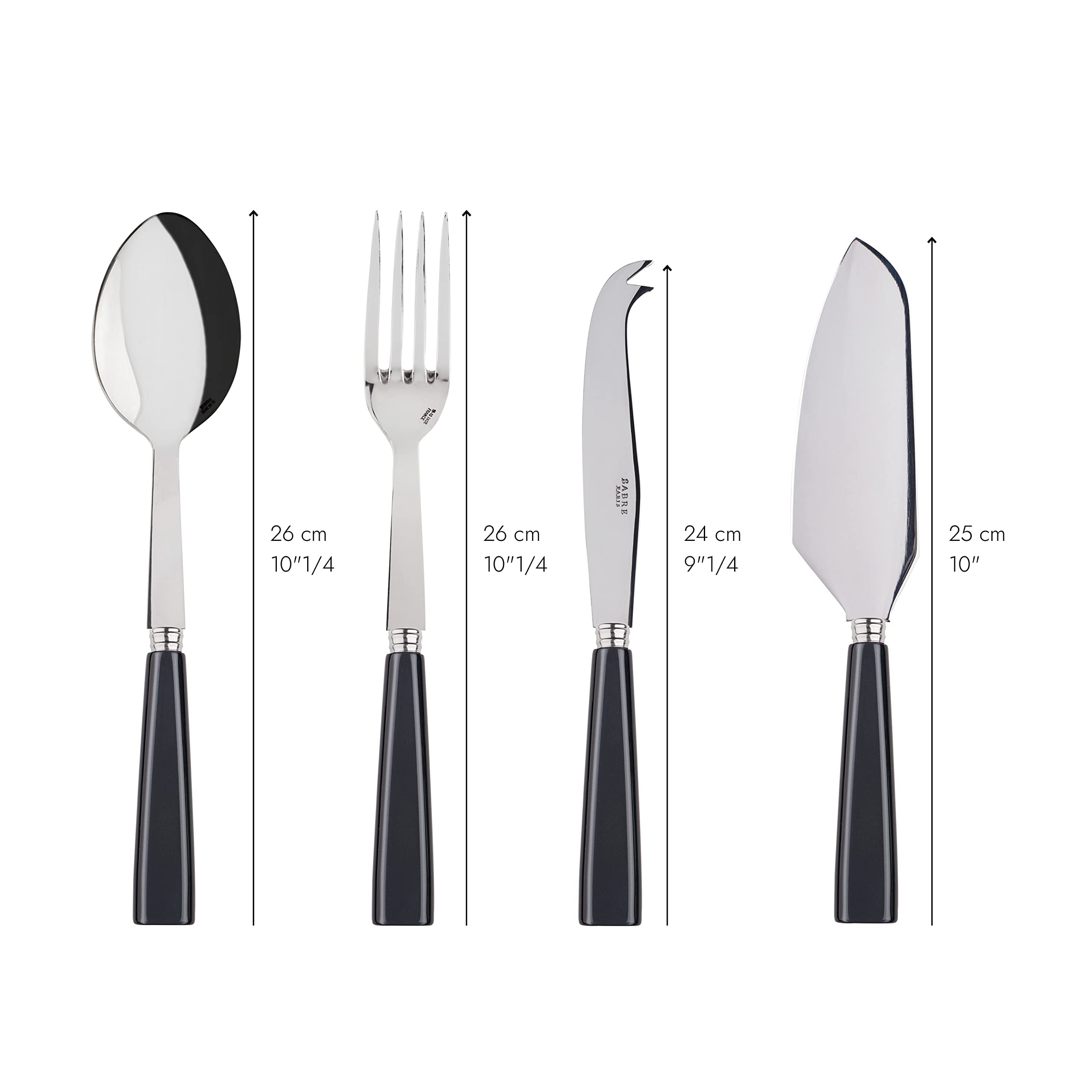 SABRE PARIS - Essential-Servierbesteck 4er Set - Icône - Tortenheber mit Klinge & Großes Käsemesser - Edelstahl & Acryl - Spülmaschinenfest - Dunkelgrau