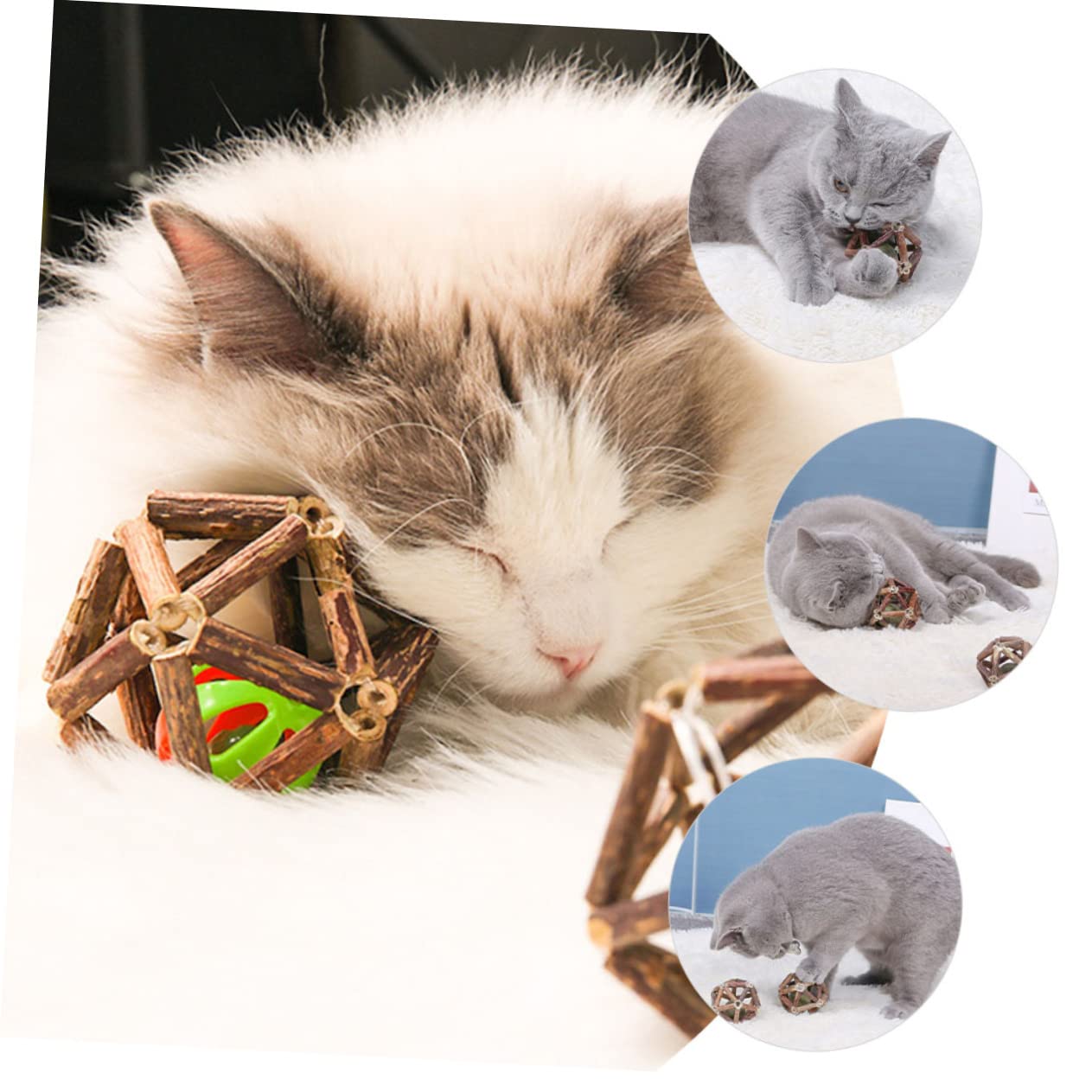 minkissy 12 STK Katzenminze Spielzeug Katzenminze-Ball Kätzchen Bälle Haustier Spielzeuge Katzenzähne reinigen Bälle Kitten-Beißspielzeug für Wohnungskatzen kauen Polygonum Holz