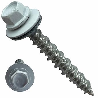 Metal Roofing Screws-#10 x 1.5 Self Tapping Hex Head with EPDM Rubber Washer for Metal to Wood, Corrugated Roofing, Siding, Sheds, Pancake Screw - 14 Hex Drive Easy Installation - White