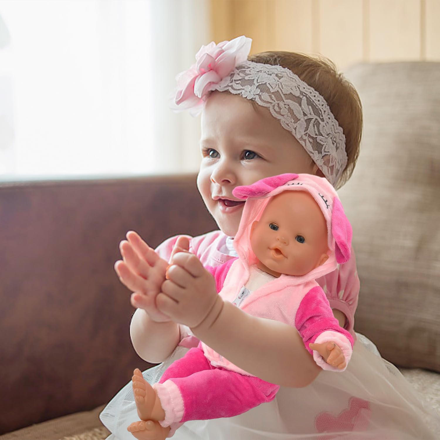 Ensemble De Pyjama Lapin En Peluche Pour Poupée De 18 Pouces (35-45 Cm) – Capuche Mignonne, Fermeture éclair, Rose – Cadeau Enfant, Facile à Enfiler