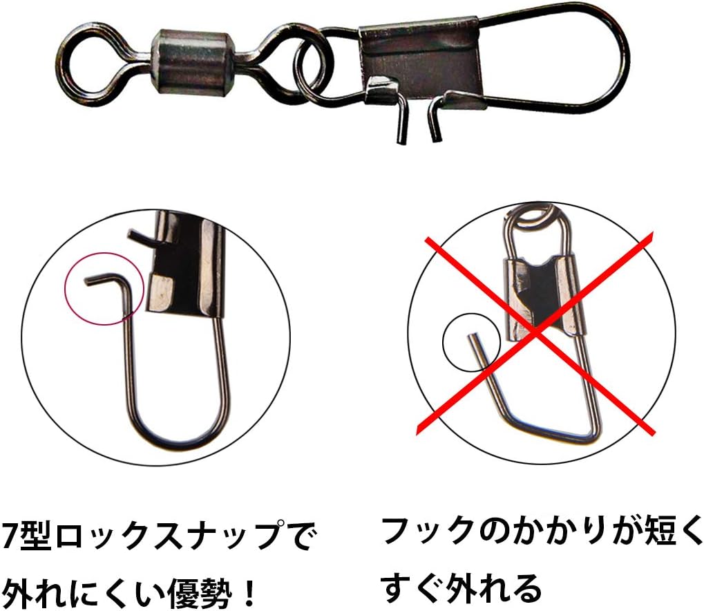 Amazon Silanon 強化型サルカン B型インターロック付スナップ 高強度銅製合金 スナップ付きサルカン コネクター 耐腐食 高強度 汎用 スイベル スナップ 1号 2号 3号 4号 5号 6号 8号 10号 50本セット Silanon スイベル スナップ