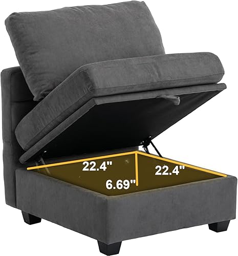 Miniatura 2 de asunflower Asiento de módulo medio para sofá modular, sofá seccional sin brazos con brazo de acento de almacenamiento, menos sofá, silla, tela