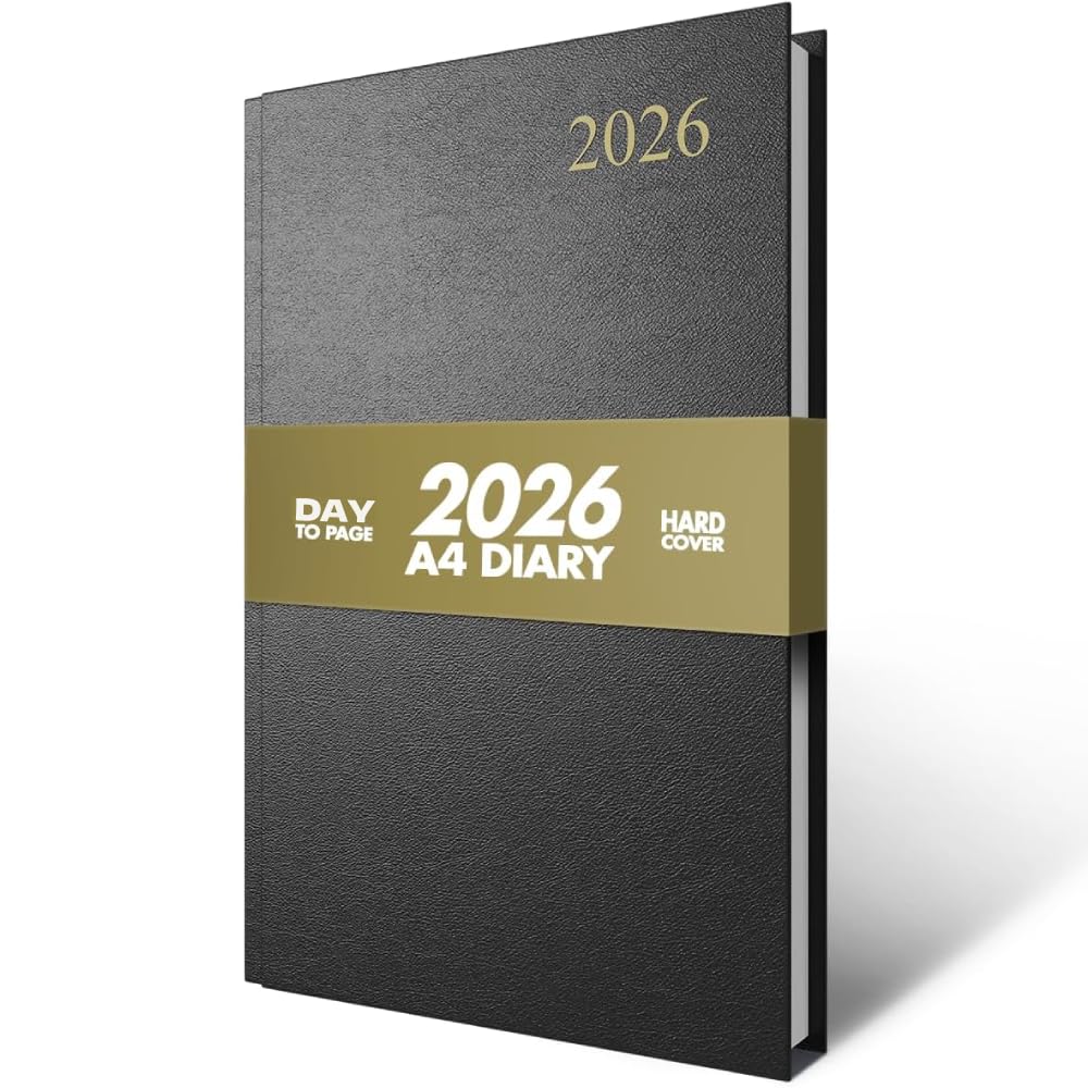 2026 Diary A4 Day Per Page – Planner & Organiser with Notes, Monthly Calendar, UK Holidays, Festivals, Dialling Codes & Conversion Charts | A4 Page a Day 2026 Diary for Home, Office & Work