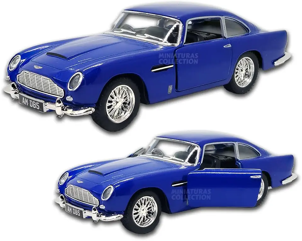 Miniatura de carro Aston Martin DB5 Escala 1/38 em Metal, abertura de portas, em metal, com fricção, carrinho de ferro colecionável 12 CM de comprimento (Azul)