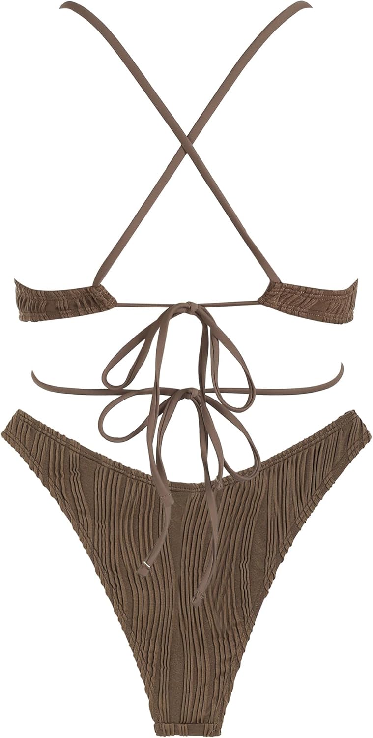 ZAFUL Women's Sexy Cutout Bikini Set High Cut Textured Metal Ring Cheeky Swimsuit Two Piece Bathing Suit - Image 4