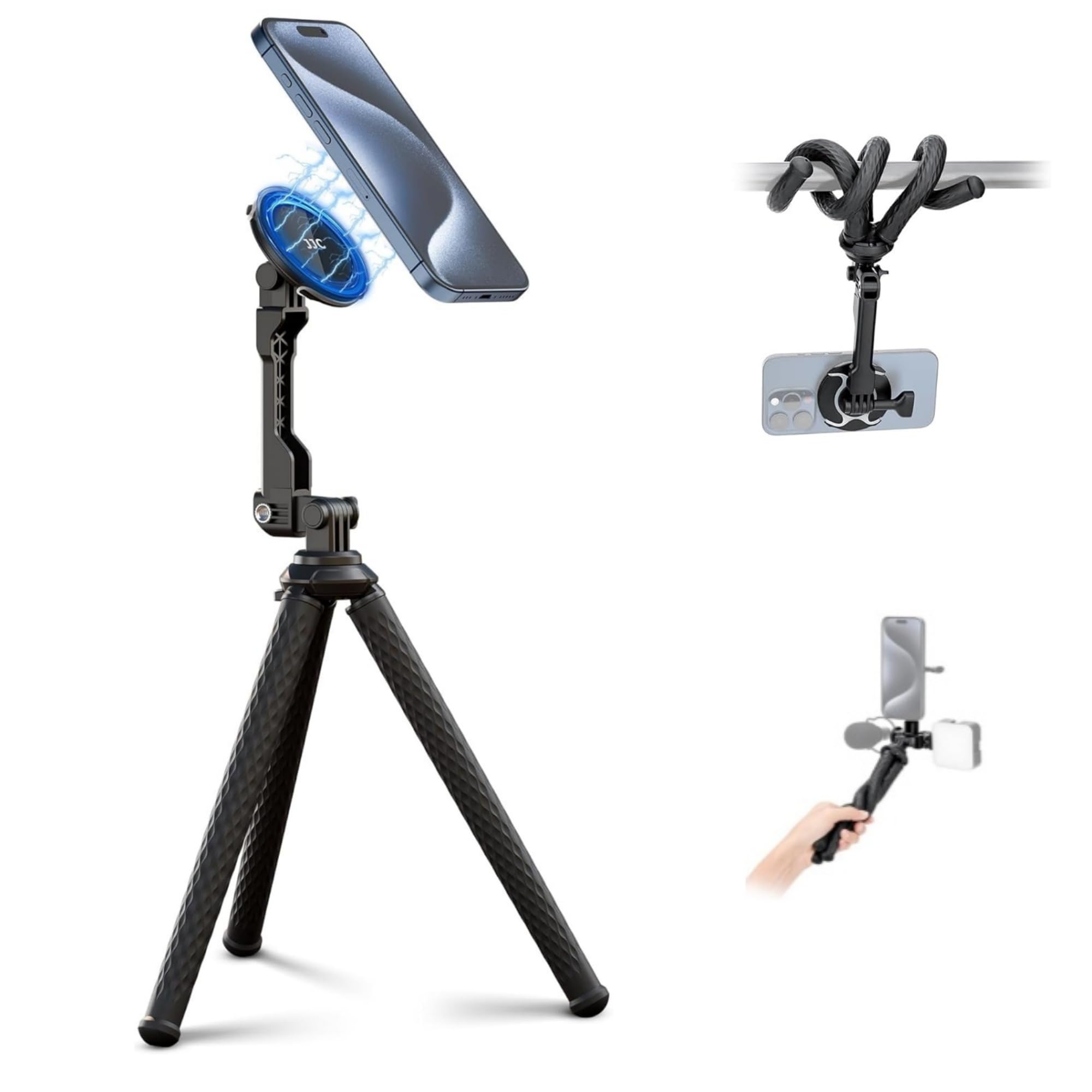 JJC Magnetic Flexible Phone Tripod for iPhone, Bendable Octopus Phone Tripod with 1/4" Screw & Gopro Mount Compatible with iPhone Android Phone Gopro Digital Camera for Video Recording Vlogging