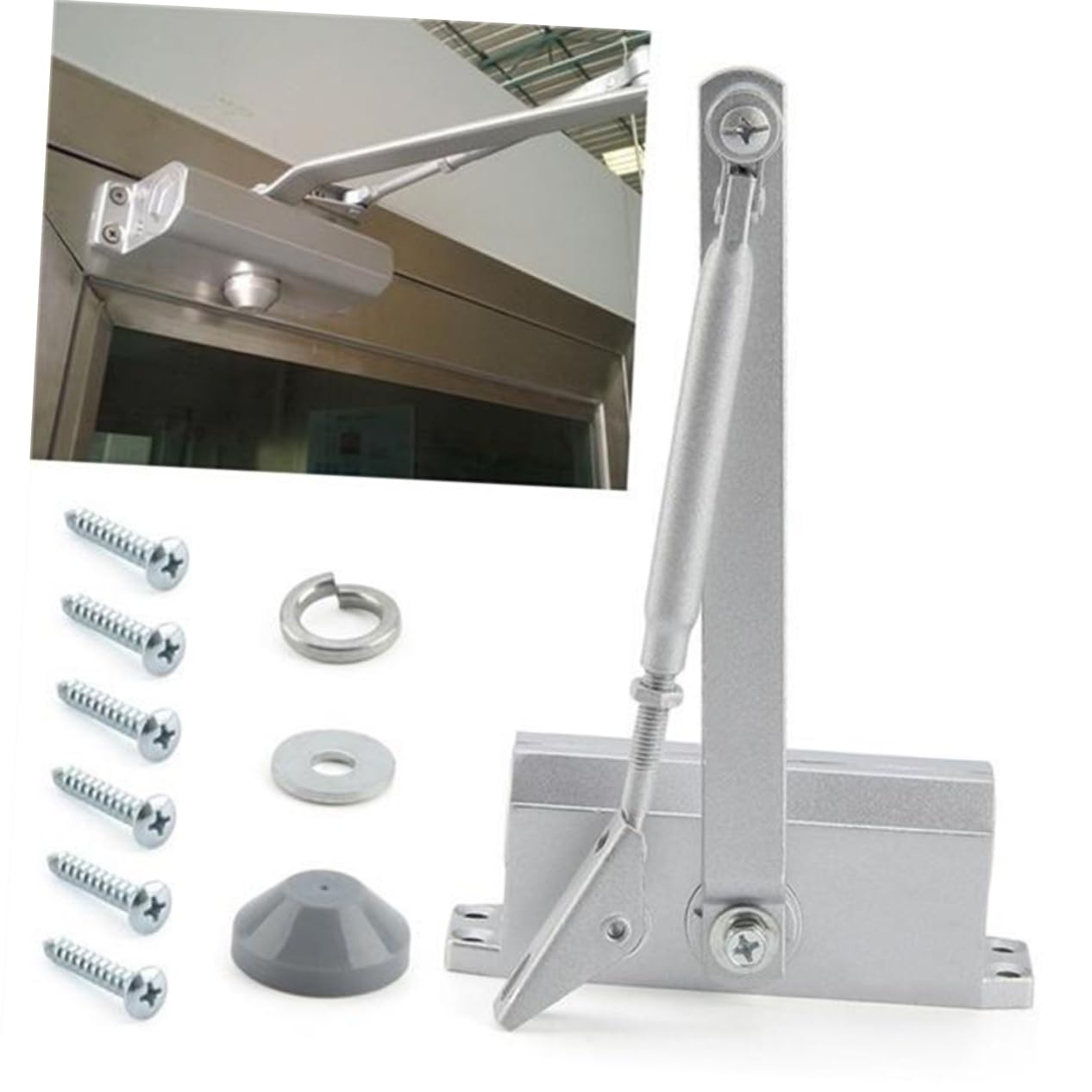 Grand Ferme-porte 75kg Taille 078, Fermeture Automatique 180° | Amortisseur en Acier Inoxydable Argenté, Vitesse Réglable en Continu, Fonction Butée 90° et Tampon