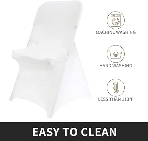 Miniatura 2 de Peomeise Funda de silla plegable de elastano elástica para bodas, fiestas, comedor, banquetes y eventos (blanco, 50 unidades)