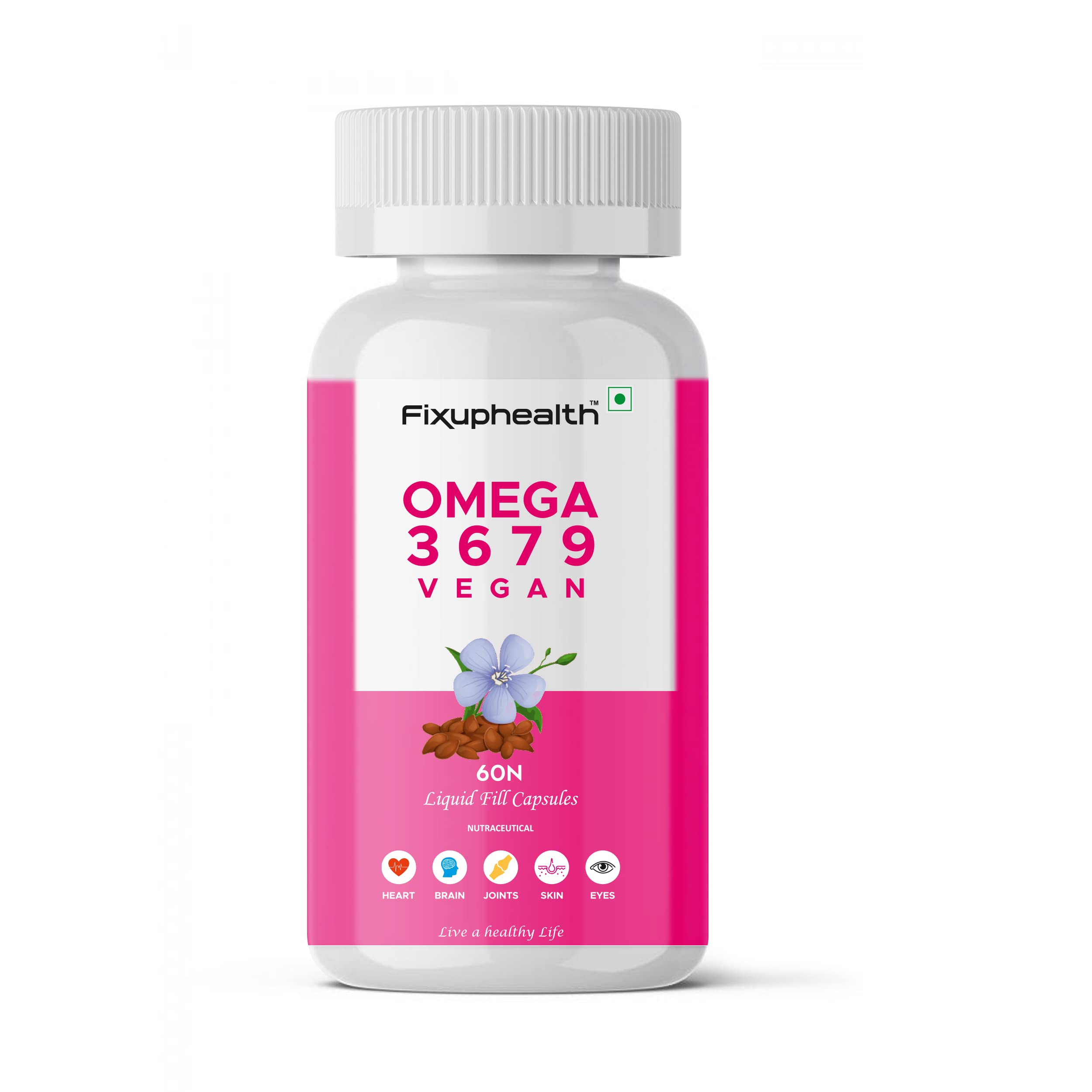 Fixuphealth Omega 3 6 7 9 Vegan Capsule with Flaxseed Sea Buckethorn Nutrition Supplement For Healthy Hair Skin Joint Brain Muscles And Bones 60 Liquid Filled Veg Capsules Pack Of 1 (B0BK43S71P) Amazon Price History, Amazon Price Tracker
