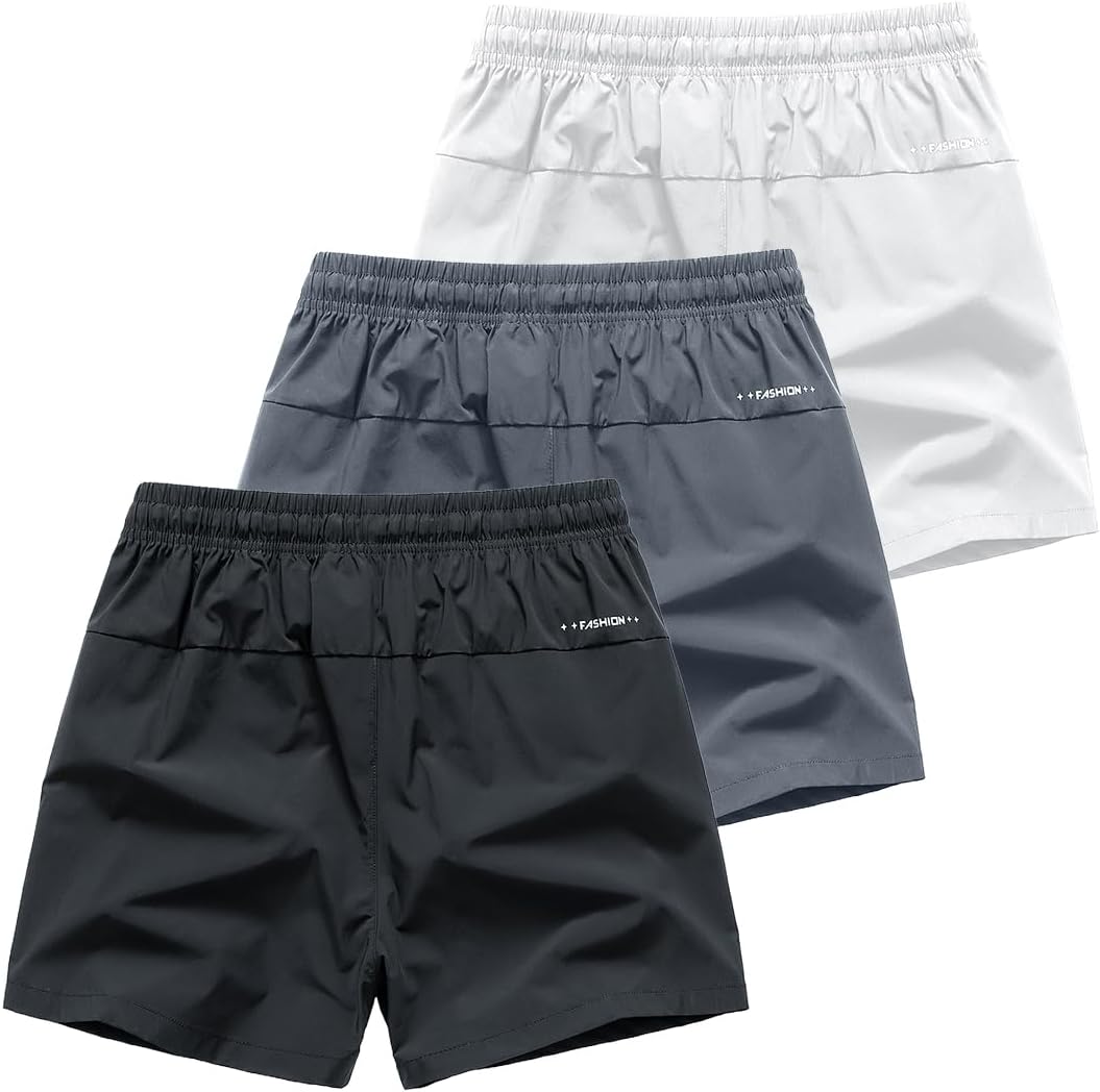 3 Set Men's Workout Athletic Shorts Lightweight Moisture Wicking 3" Running Shorts with Zipper Pockets Gym Beach - Image 4