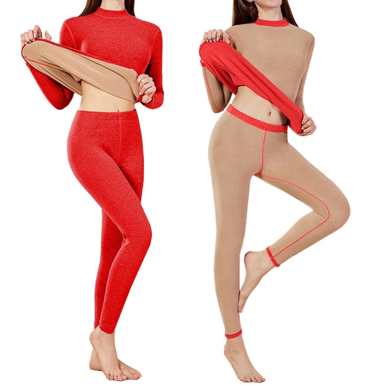 Donna Set Termico Intimo Completo, Biancheria Termica Funzionale per Sci e Invernale, Maglia a Lunga Manica & Pantaloni Base Traspirante