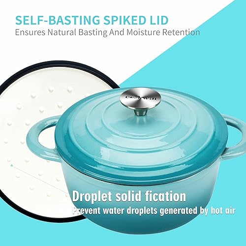 Miniatura 2 de COOKWIN Horno holandés de hierro fundido olla revestida de esmalte con tapa autobronceadora ideal para la familia 3 QT Agua