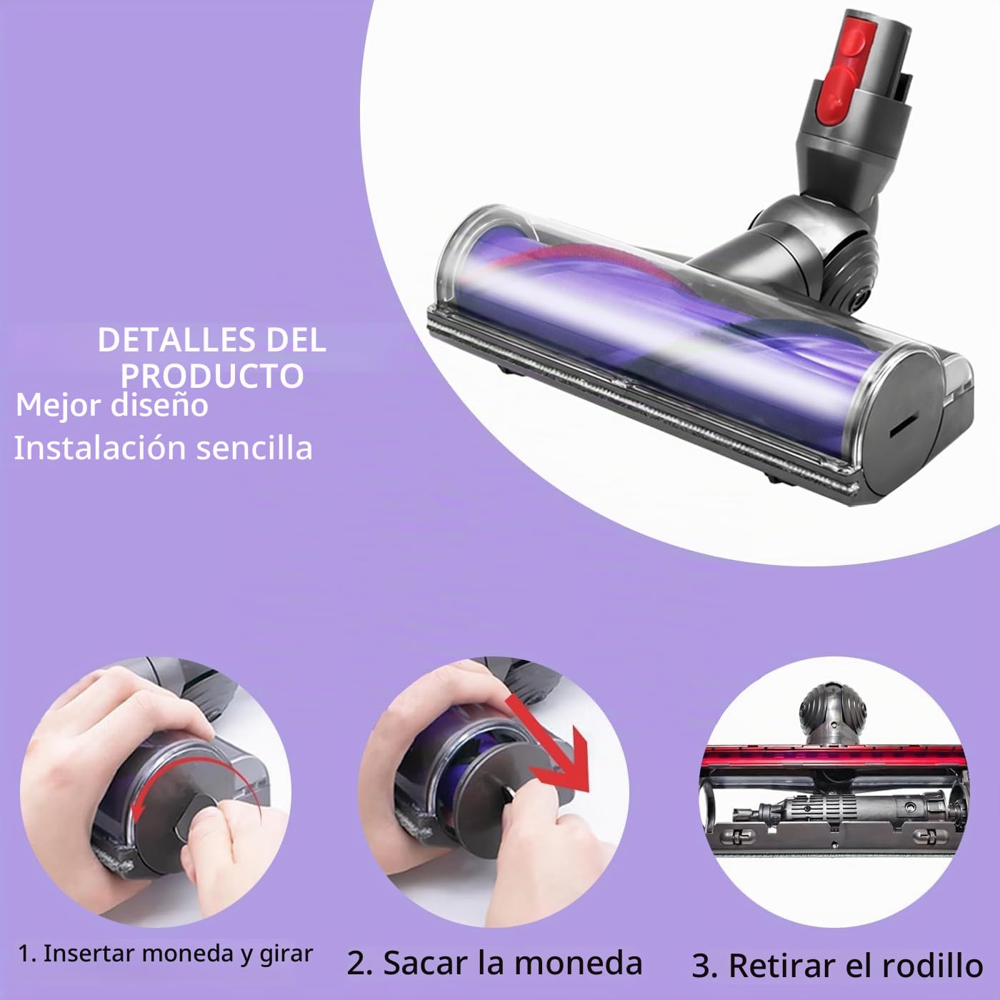 Recambios Cepillo Motorizado para Dyson V7 V8 V10 V11 V15, Cepillo de Cabezal Limpiador de Cabezal de turbina para Dyson V7 V8 V10 V11 V15, para Moquetas y Suelos Duros.