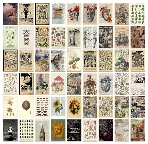 Image of Pack of 54 Vintage Wall Collage Kit Posters - 4 x 6 Inches Wall Decor Poster - Wall Art For Bedroom, Living room, Office - 1 Tissue Tape