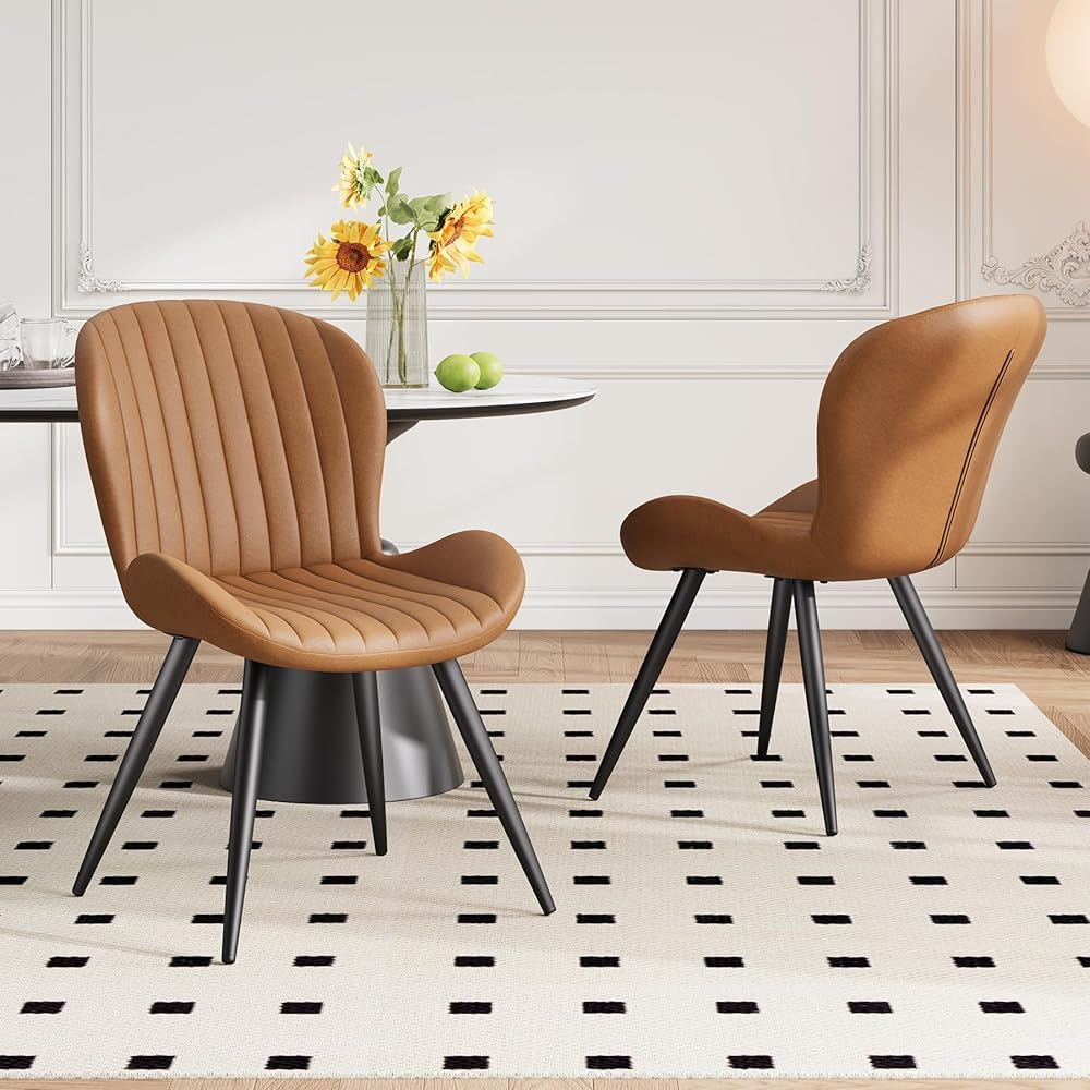 Daluvenix Dining Chairs Set of 2 Modern Fabric Dining Room Chairs Upholstered Dining Chairs with Thick Cushions Metal Legs Armless Back Chair for