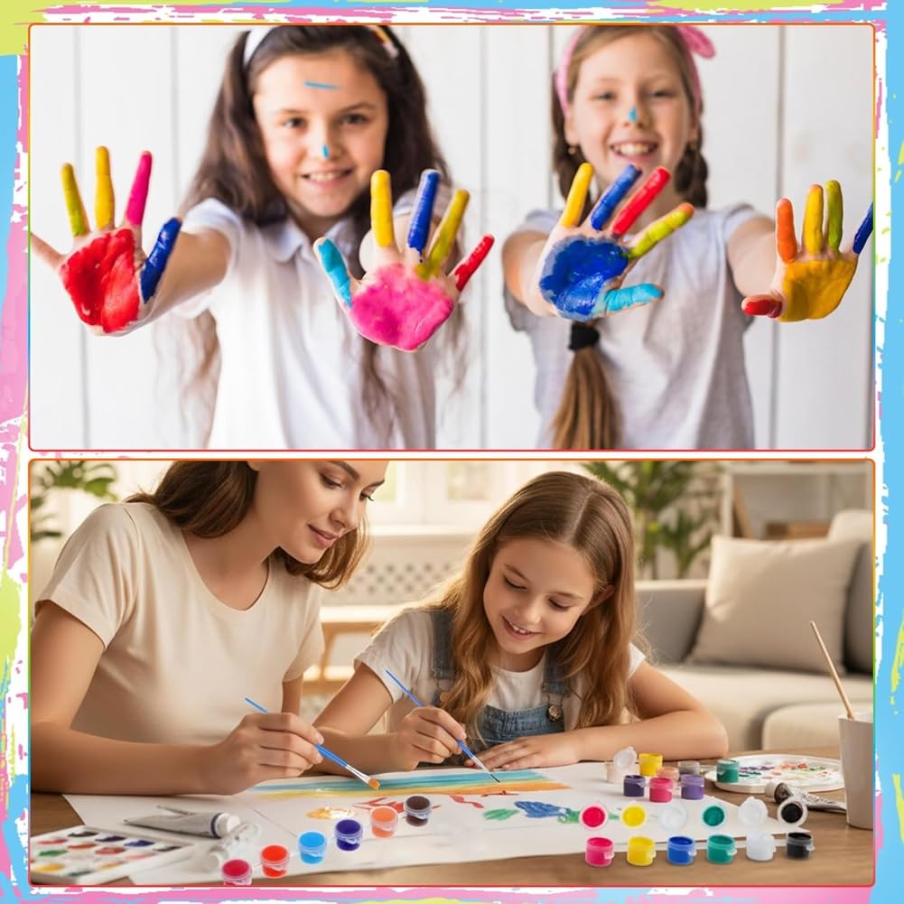 Juego de Pintura Acrílica (30 Piezas), 12 Colores para Kit de Pintura en Casa, Incluye 420 Tiras de Almacenamiento para Niños