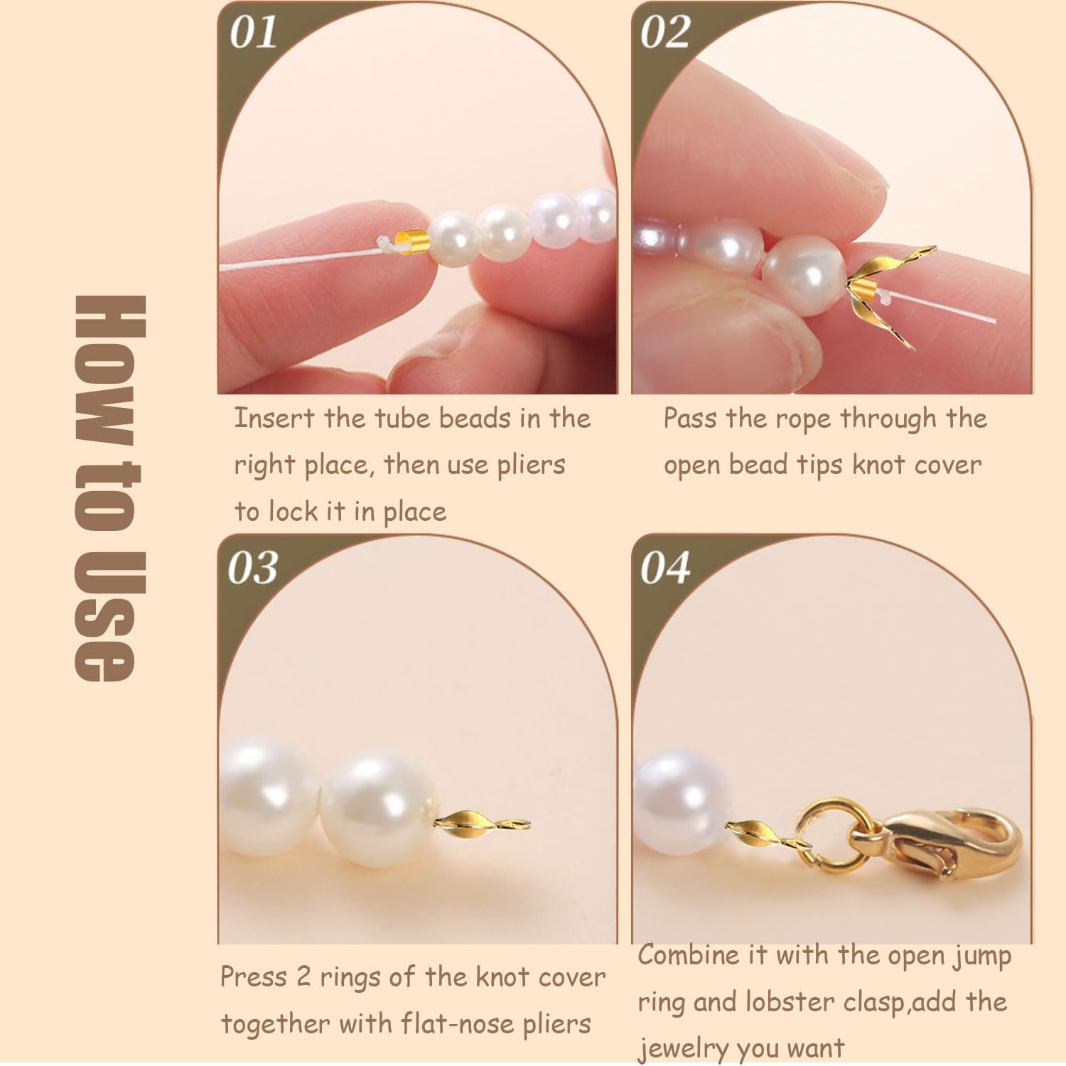 1200 Pcs Jewelry Making Accessories Set with 100 Pieces Lobster Claw Clasp 300 Pieces Bead Tips Knot Covers 400 Pieces Crimp Tube Beads and 400 Pcs Open Jump Ring Connectors for DIY Jewelry (Silver) - Image 4