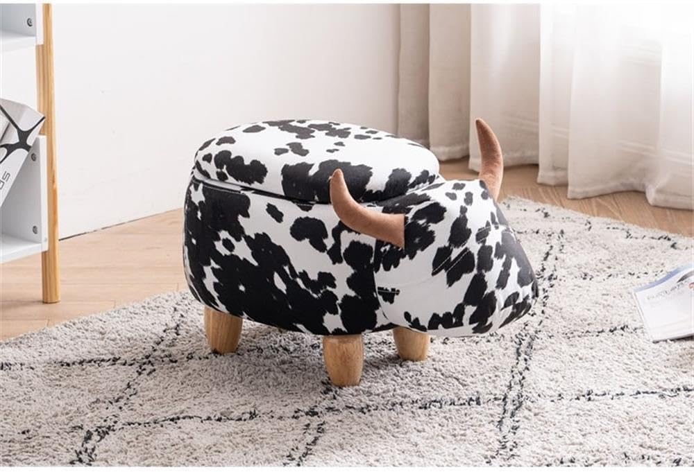 Pemberly Row Fabric Storage Ottoman/Stool, Black and White Finish, 15.75" H x 14.17" W x 28.74" D, Upholstered Cute Animal Theme with Interior Storage, Easy Assembly, Bedroom or Playroom Use