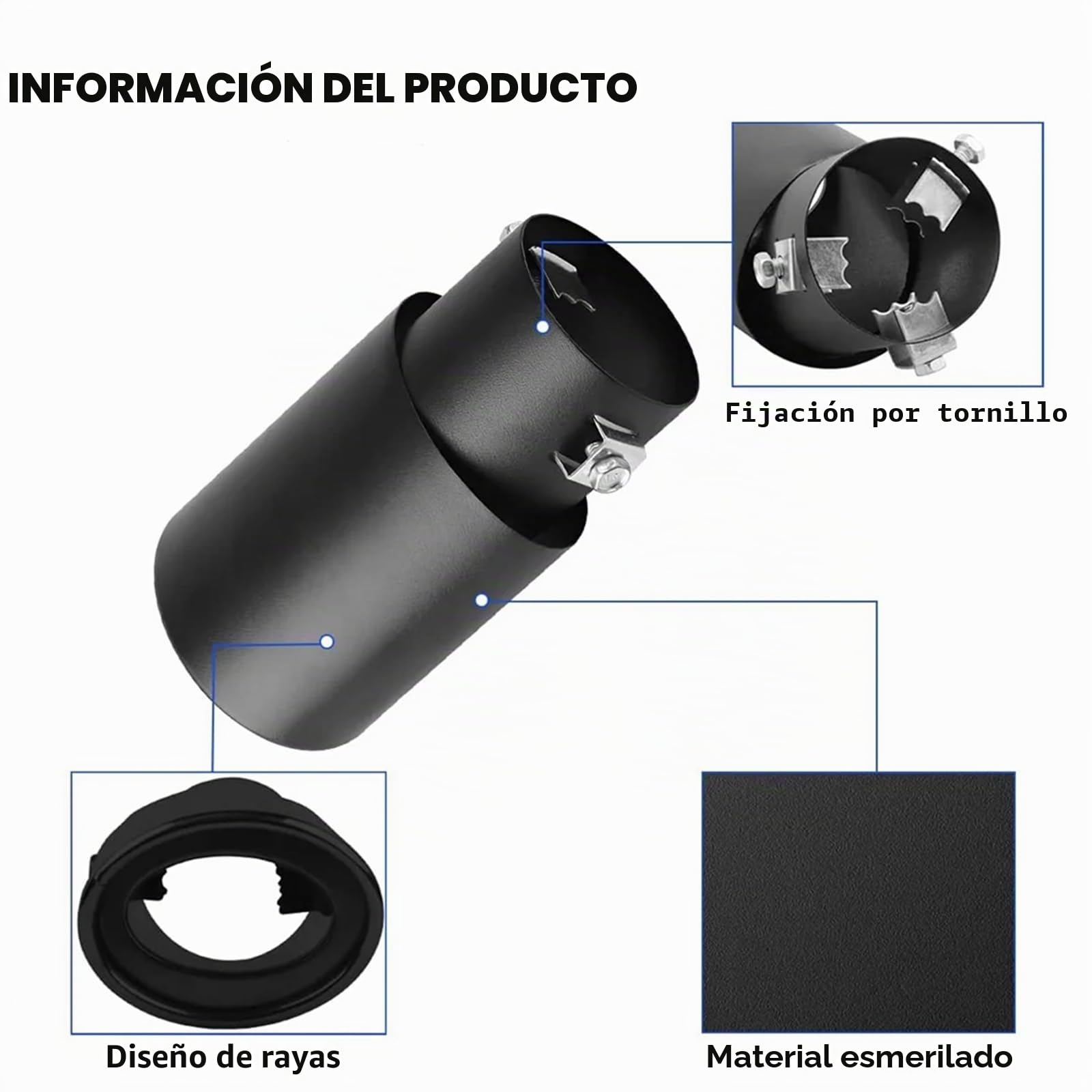 1 x 62 mm Tubo de escape de acero inoxidable Trim Car Tip Tail silenciador Cola garganta negra para Universal Auto Styling