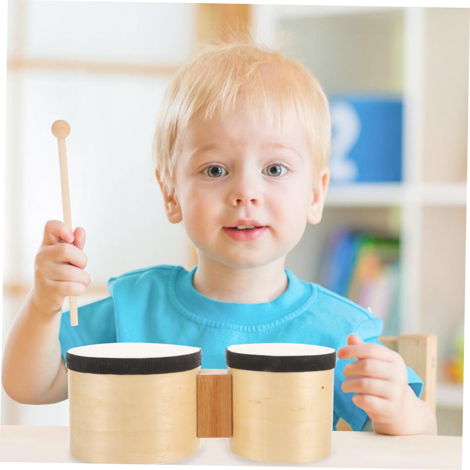 Bongó de Percusión de Madera Beige para Educación Temprana, 4 y 5 Pulgadas