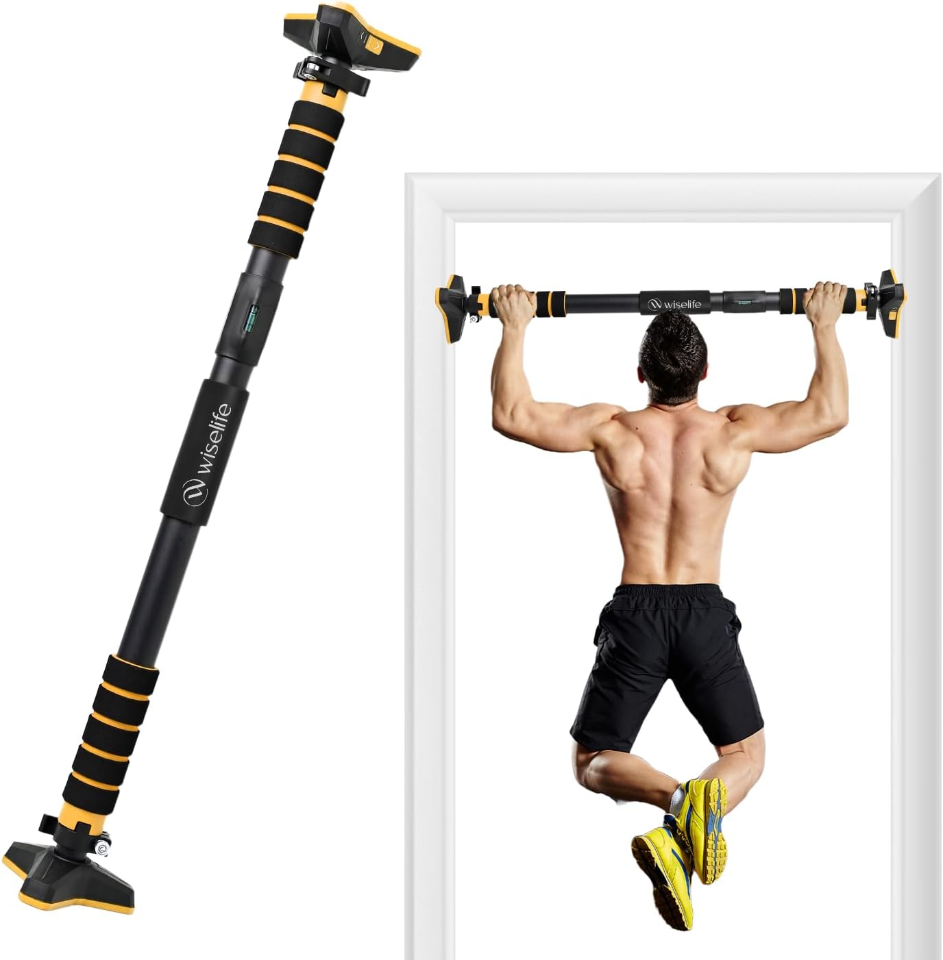 Wiselife Adjustable Heavy Pull Up Bar for Chin-ups, Pull-ups, Sit-ups & Home Gym Workout | For Men, Women & Kids| Without Screw Doorway Hanging Rod 27-40 inches | Weight upto 100 Kg